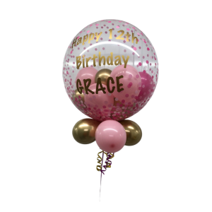 Personalised Gumball Bubbble Balloon Pink Confetti dots